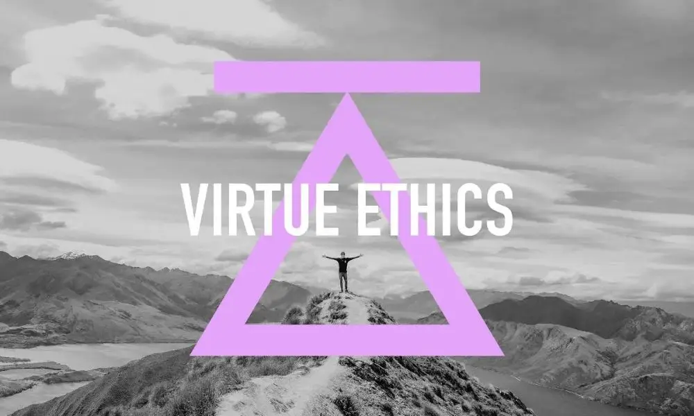 Person standing on mountain peak with arms wide open, symbolizing virtue ethics and mindful decision-making